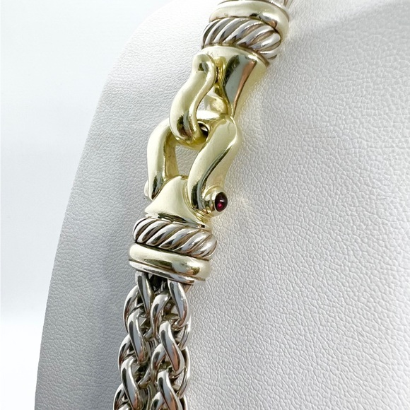 David Yurman Gold Buckle Double Wheat Chain Necklace With Pink Tourmaline - Picture 4 of 14